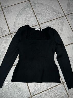 Aritzia Black Square-Neck Long Sleeve Top